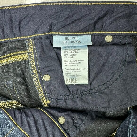 Paige High Rise Bell Canyon Women's Size 27 Dark Wash Flared Denim 34" Inseam - Picture 4 of 11